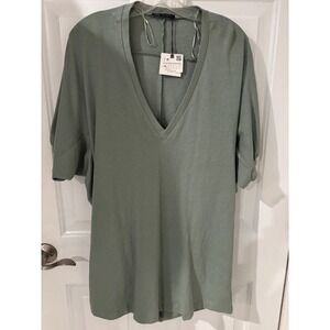 Zara Oversized V-Neck Tunic Top Dolman‎ Sleeve Sage Green XS